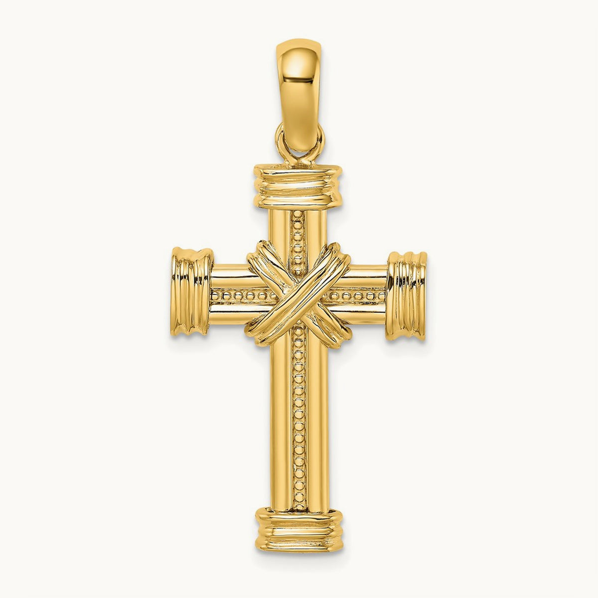 Polished w/ X In Center of Cross Charm, 14K
