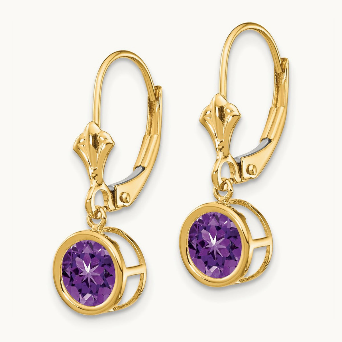 Amethyst Leverback Earrings — 14K Yellow Gold