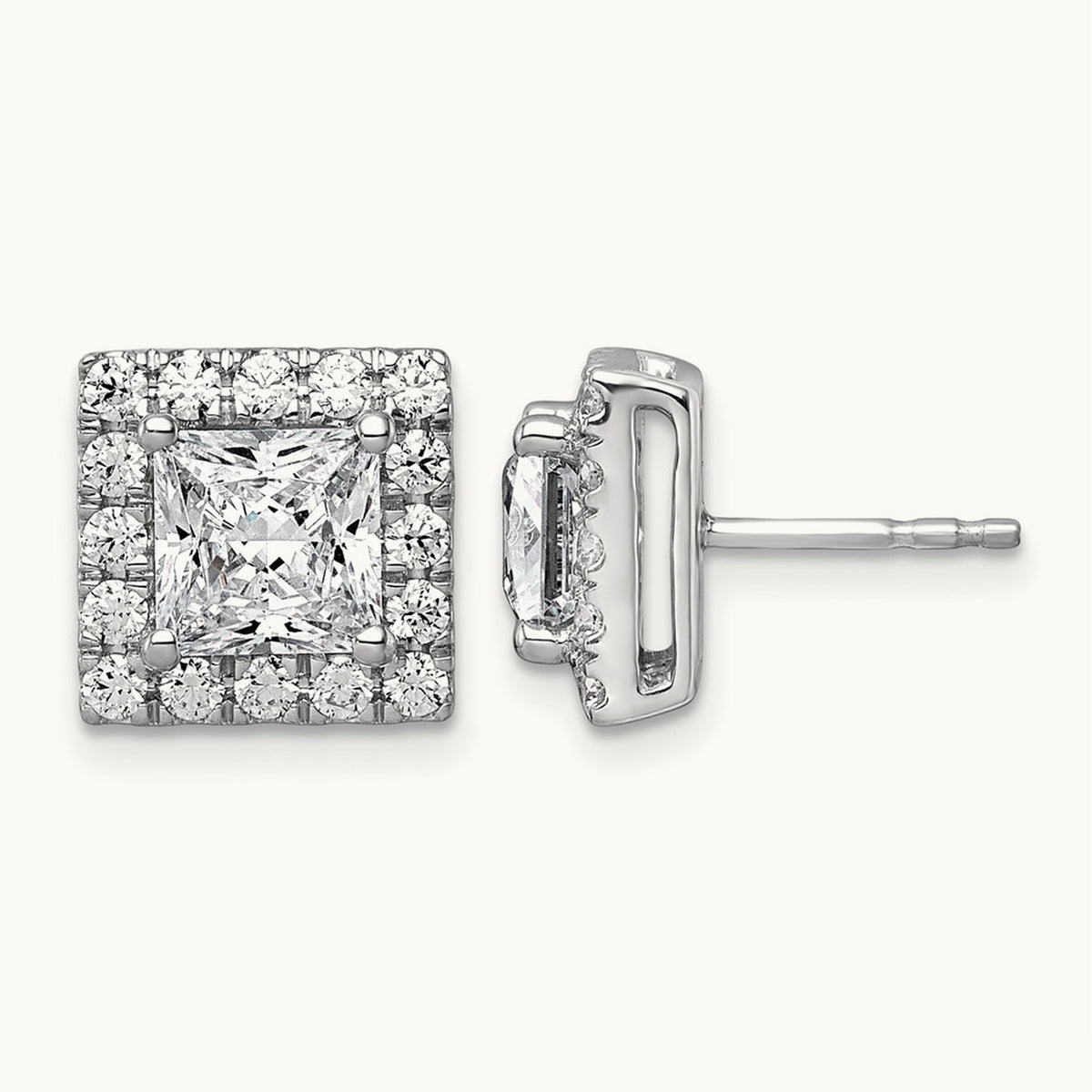 Princess Halo Post Earrings, 0.50-7.50 ct tw Lab-Grown Diamond — 3 7/8 ct, 14K White Gold