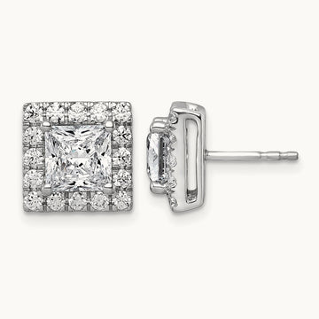 Princess Halo Post Earrings, 0.50-7.50 ct tw Lab-Grown Diamond — 3 7/8 ct, 14K White Gold
