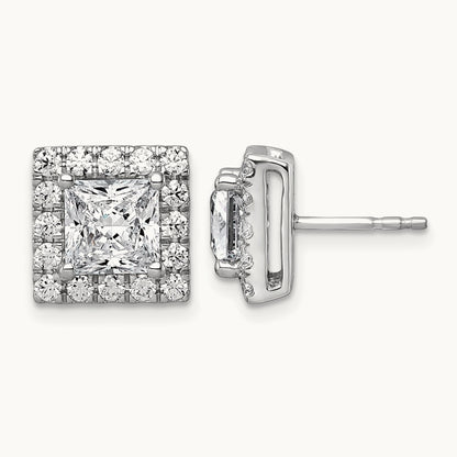 Princess Halo Post Earrings, 0.50-7.50 ct tw Lab-Grown Diamond — 3 7/8 ct, 14K White Gold