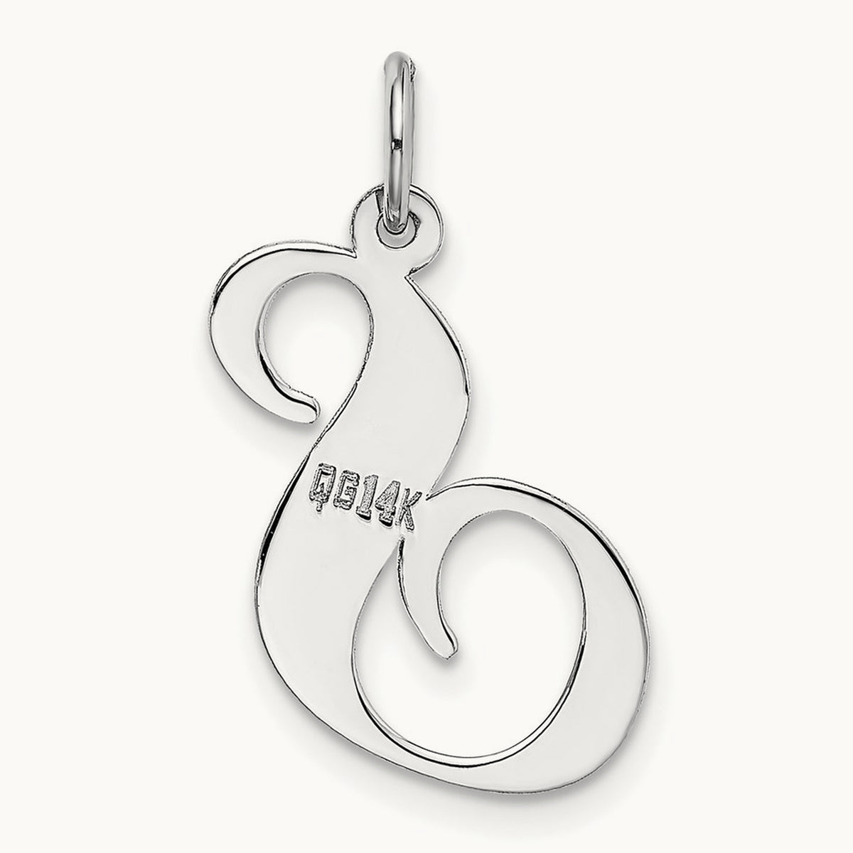 Large Fancy Script Initial Charm — 14K White Gold, S
