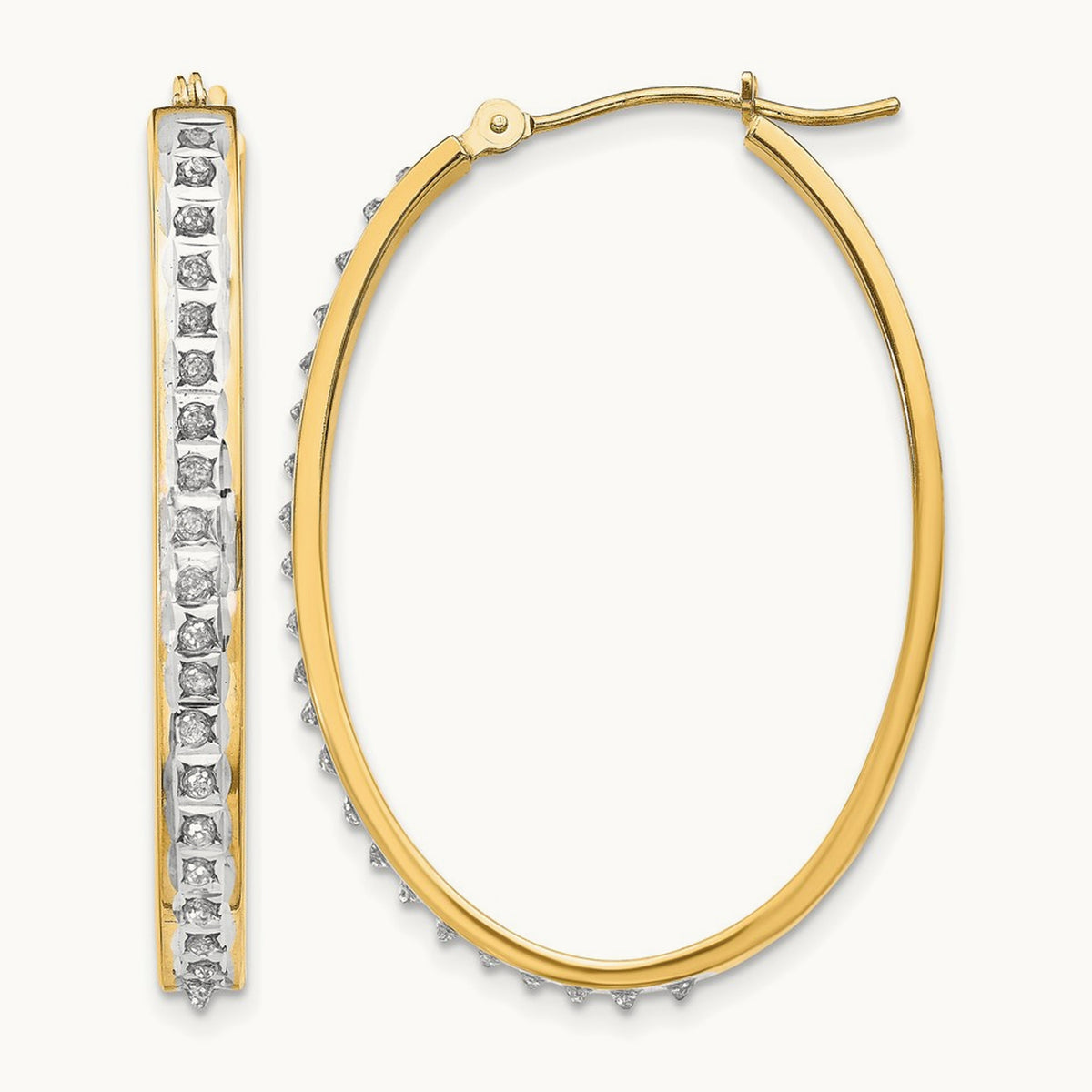 Diamond Fascination Diamond Dust/Accent Oval Hoop Earrings — 37mm