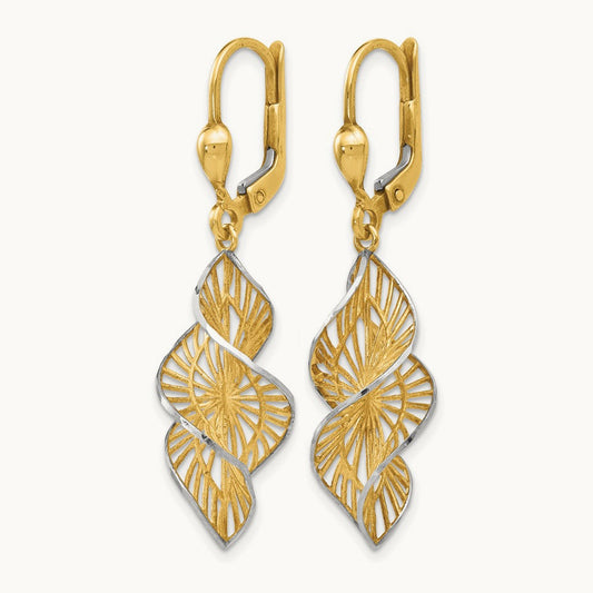 w/White Rhodium Textured and D/C Leverback Earrings, 14K — Leslie's