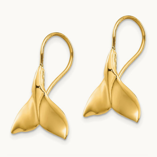 Whale Tail Wire Earrings, 14K