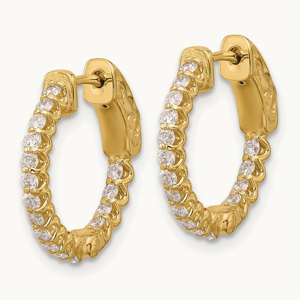.64ct 32-1.7 In/Out Hoop w/ Safety Clasp Diamond Earrings, 14K