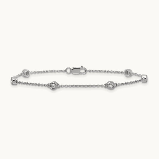 Diamond Station Cable Bracelet — 14K White Gold