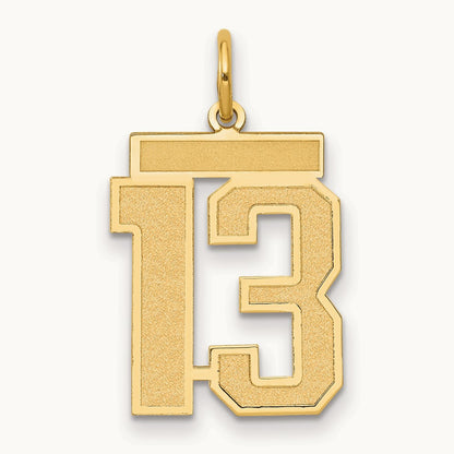 Medium Satin Number 13 Charm — 14K Yellow Gold