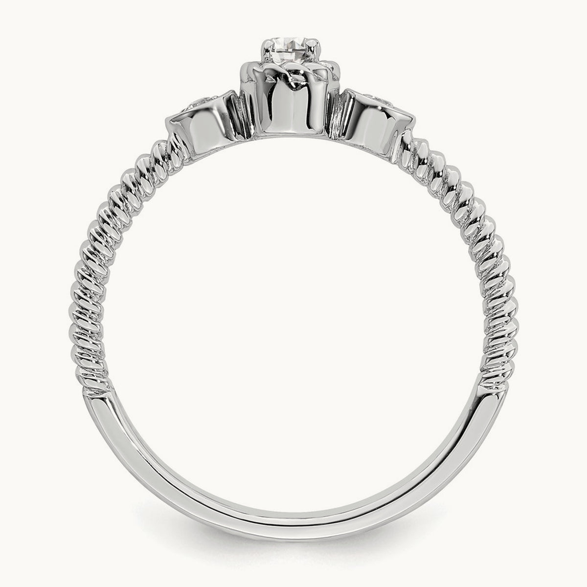 Roped Band Petite Round Complete Diamond Ring — 14K White Gold, 7
