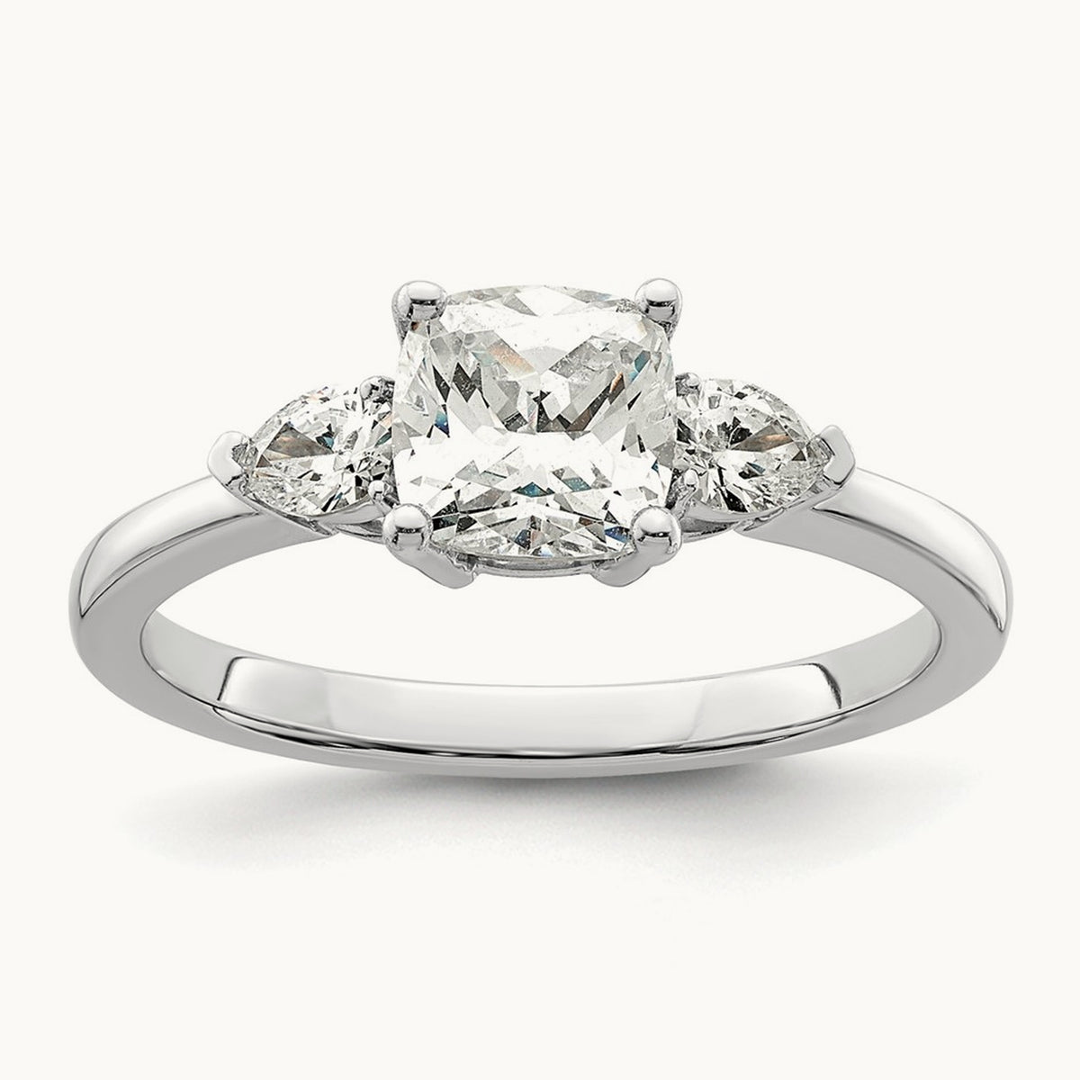3 Stone Pear/Cushion Semi-Mount Dia Ring, 14K White Gold