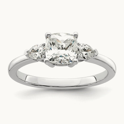3 Stone Pear/Cushion Semi-Mount Dia Ring, 14K White Gold