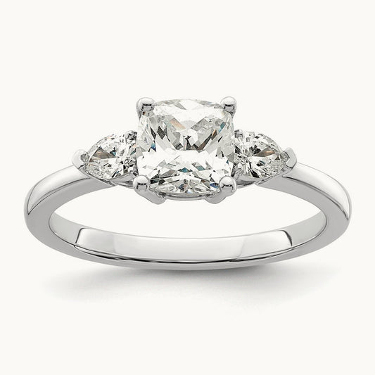 3 Stone Pear/Cushion Semi-Mount Dia Ring, 14K White Gold