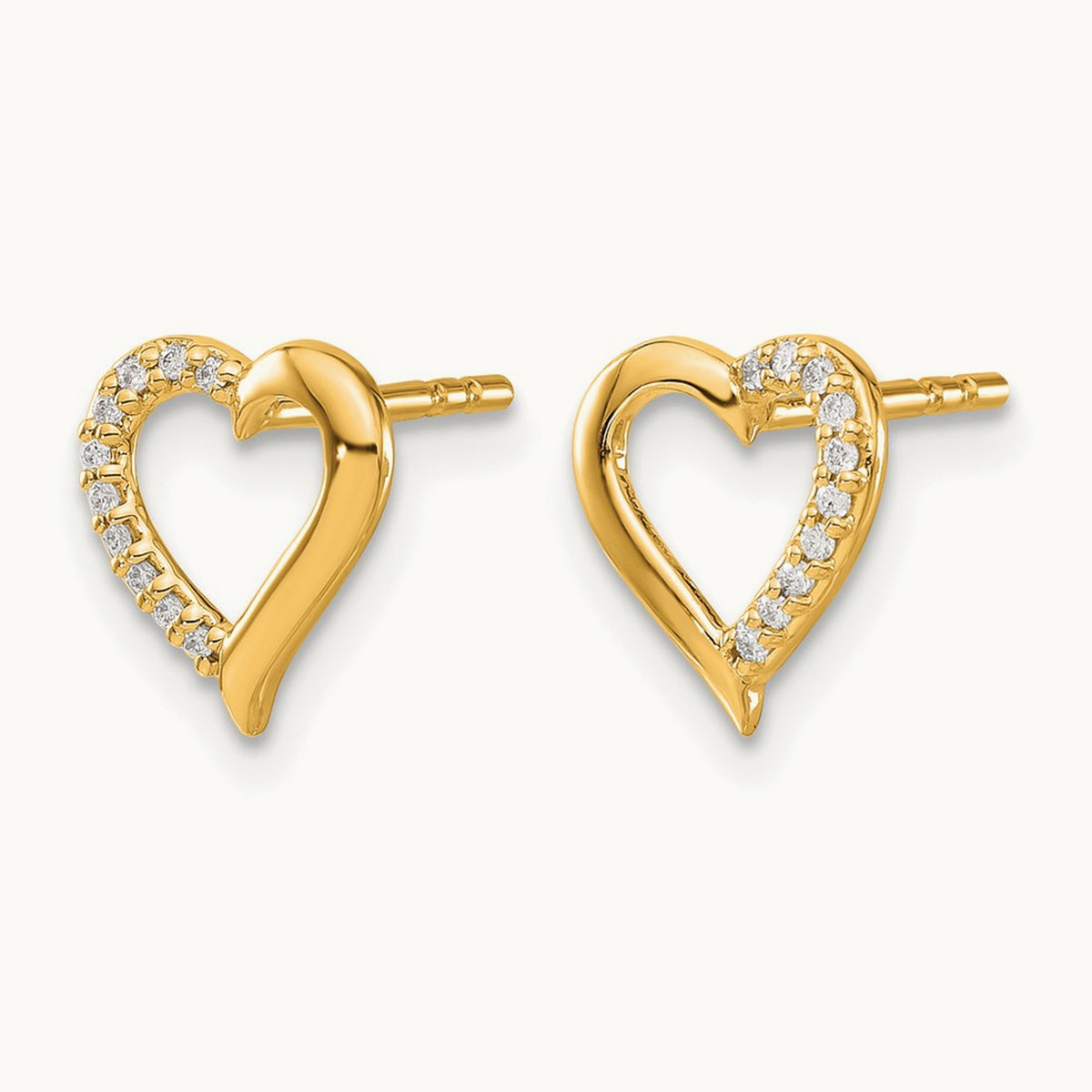 Diamond Heart Earrings — 14K Yellow Gold, 9mm
