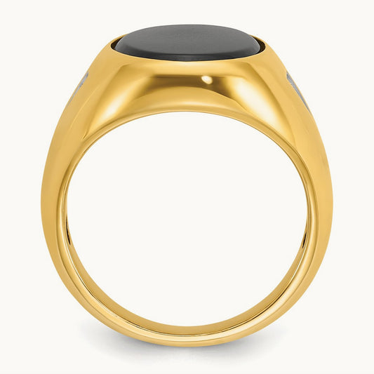 IBGoodman Men's Oval Onyx and Diamond Complete Ring, 14K