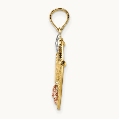 w/ White Rhodium SPECIAL On Heart w/ Flower Charm, 14K Two-tone