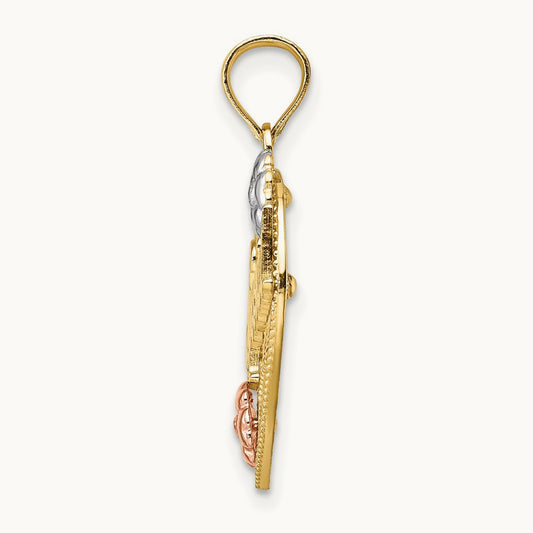 w/ White Rhodium SPECIAL On Heart w/ Flower Charm, 14K Two-tone
