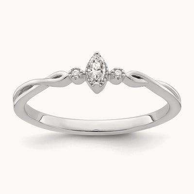 Petite Beaded Edge Marquise Complete Dia Ring, 14K White Gold