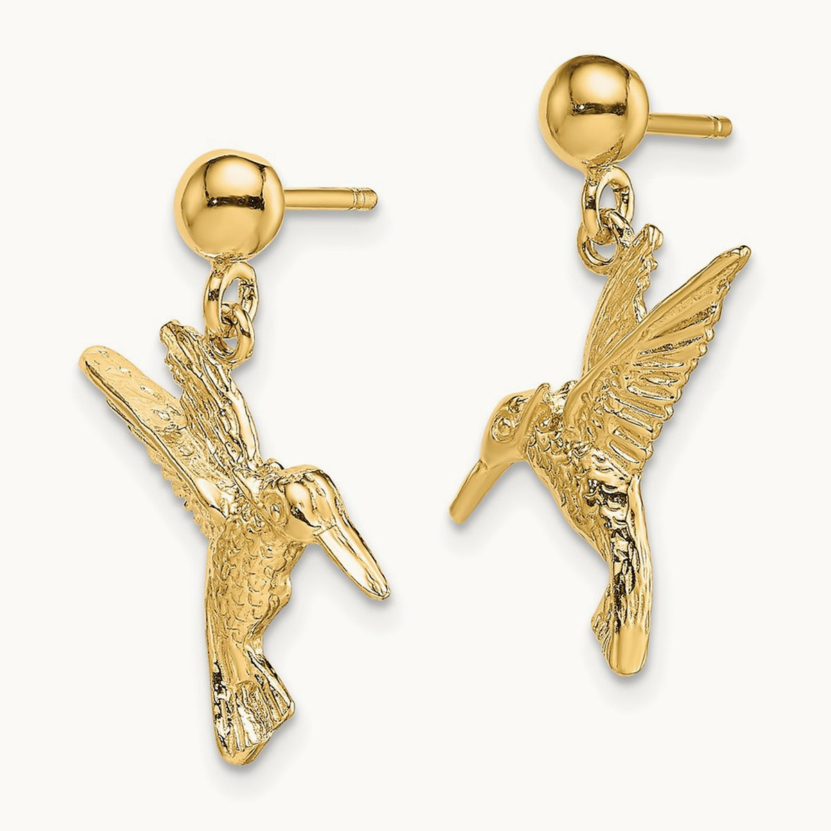 Hummingbird Post Dangle Earrings, 14K