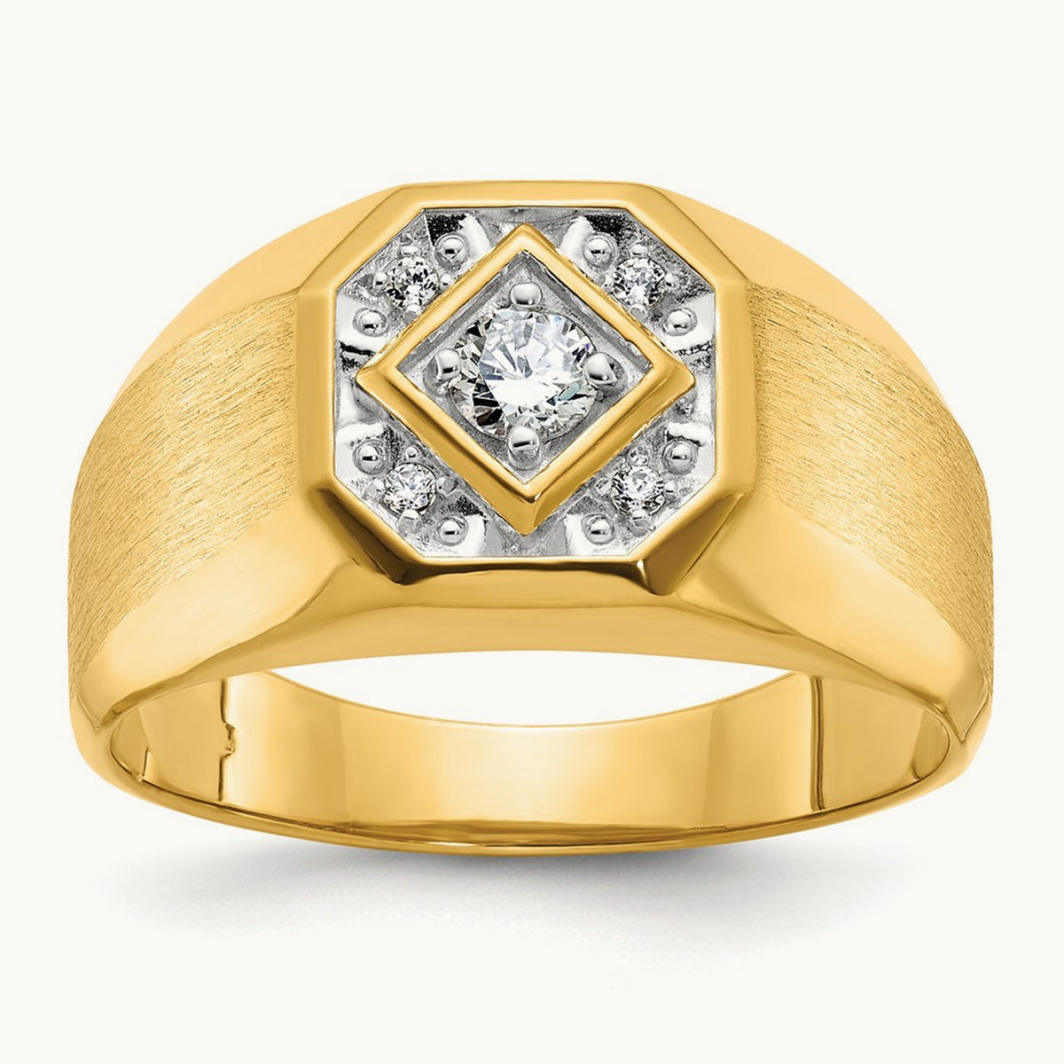 IBGoodman Men's Polished and Satin Diamond Complete Ring, 14K
