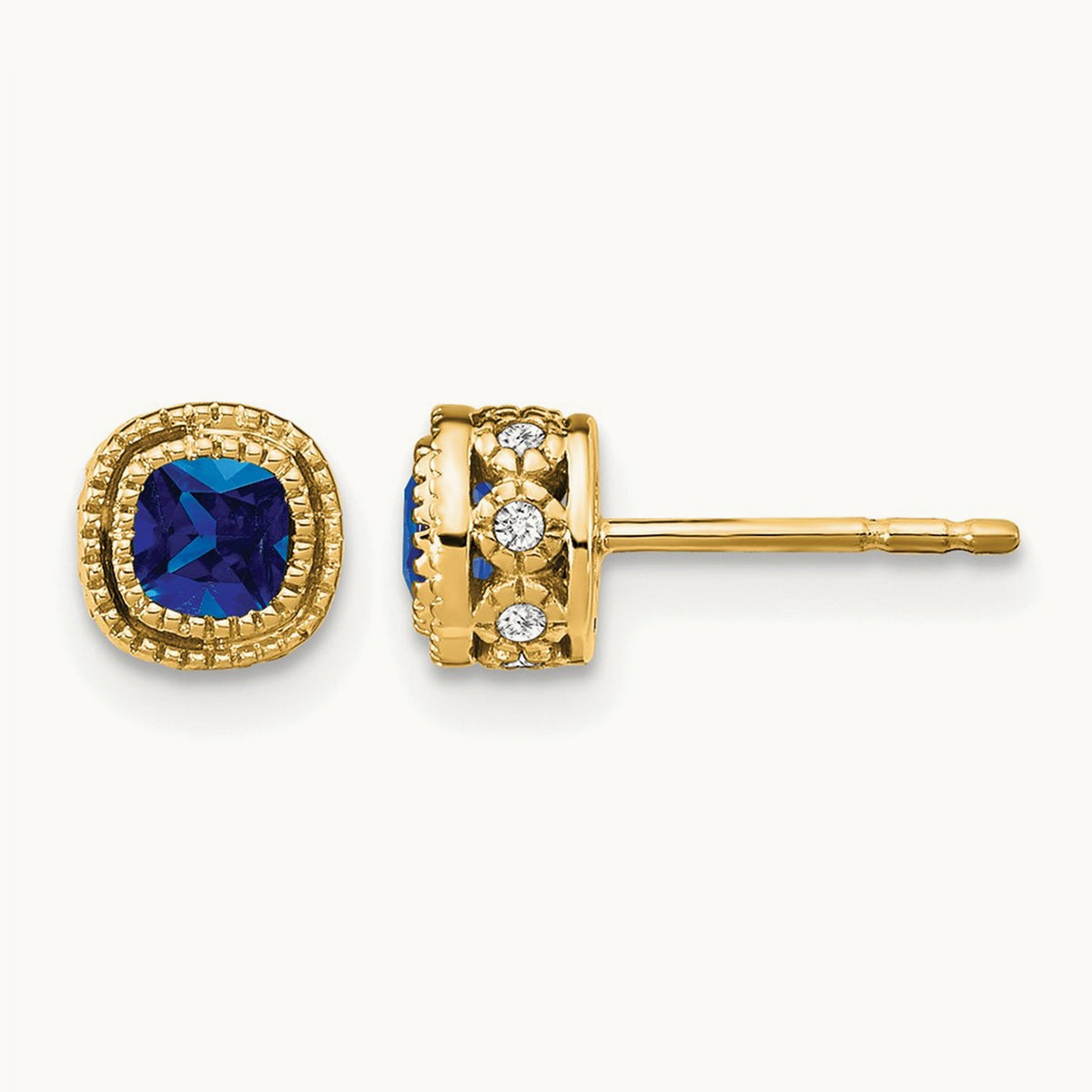 Cushion Sapphire and Diamond Earrings, 14K