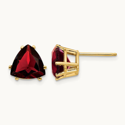Garnet Post Earrings, 8mm, 14K