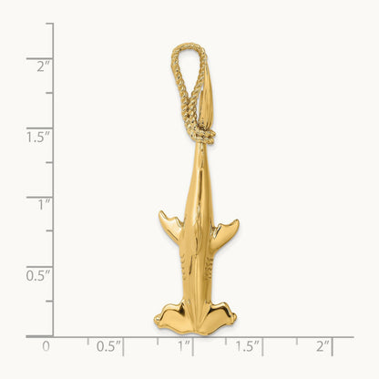 3-D Hammerhead Shark w/ Rope Bail Charm, 14K