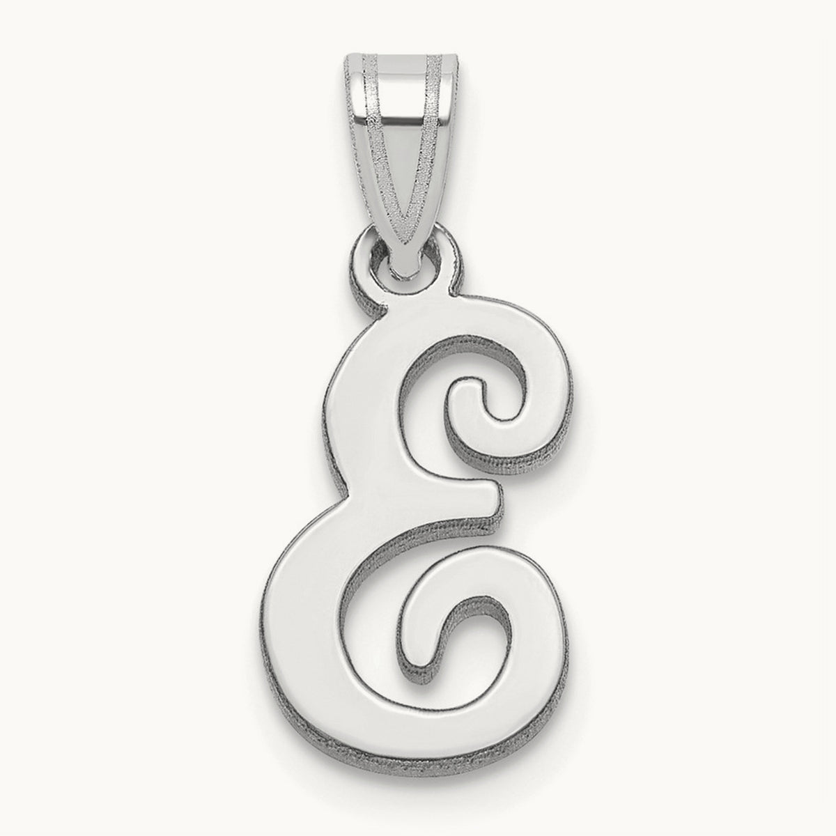 White Gold Script Letter E Initial Pendant, 14K White Gold
