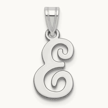 White Gold Script Letter E Initial Pendant, 14K White Gold