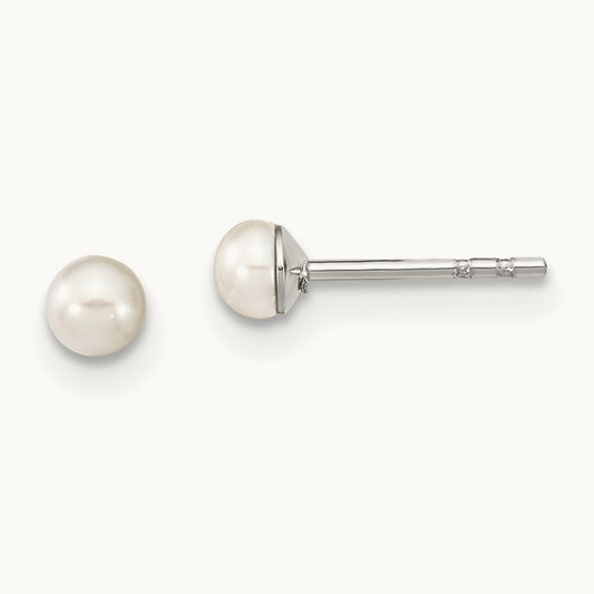 Rhod-plated Freshwater Cultured Pearl Earrings w/Gift Pouch, Sterling Silver
