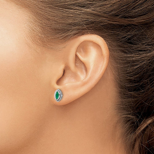 Marquise Emerald Post Earrings — 14K White Gold