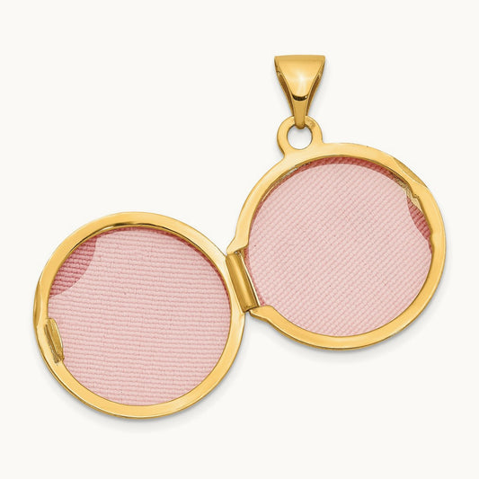 Round Locket with Scroll Design, 16mm, 14K