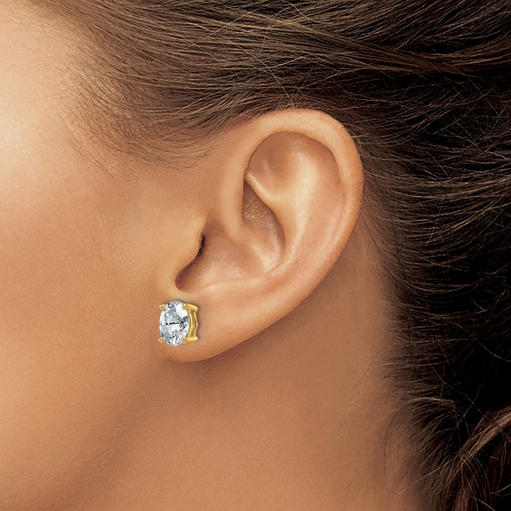 Oval Four-Prong Stud Earrings, 0.50-6.00 ct tw Lab-Grown Diamond — 3 ct, 14K Yellow Gold