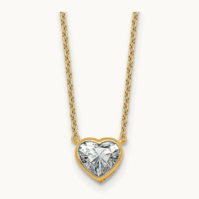 Heart Bezel Necklace, 1.00-4.00 ct tw Lab-Grown Diamond — 1 ct, 14K Yellow Gold