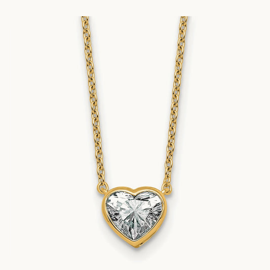 Heart Bezel Necklace, 1.00-4.00 ct tw Lab-Grown Diamond — 1 ct, 14K Yellow Gold