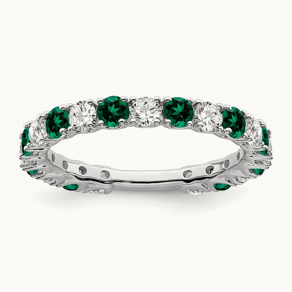 Created Emerald and Diamond Band, 14K White Gold