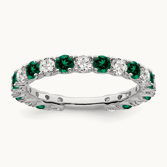 Created Emerald and Diamond Band, 14K White Gold