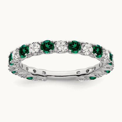 Created Emerald and Diamond Band, 14K White Gold