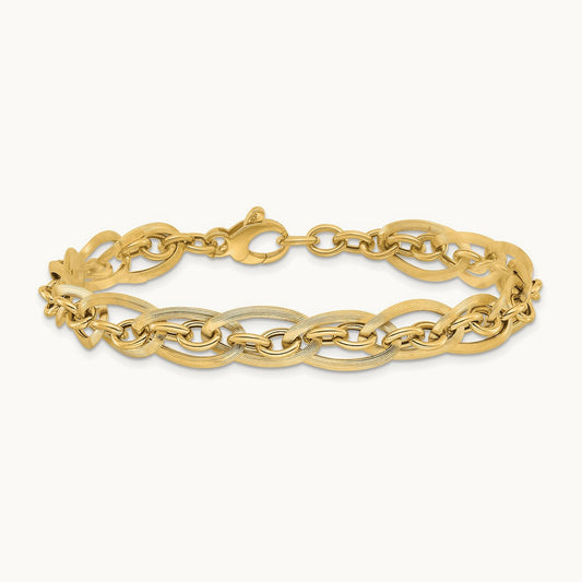 Polished and Grooved w/ .5 in ext. Fancy Link Bracelet, 14K Gold