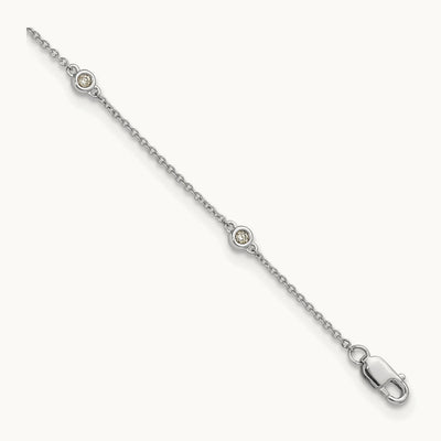 Diamond Station Cable Anklet — 14K White Gold