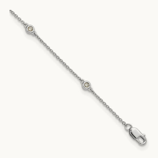 Diamond Station Cable Anklet — 14K White Gold
