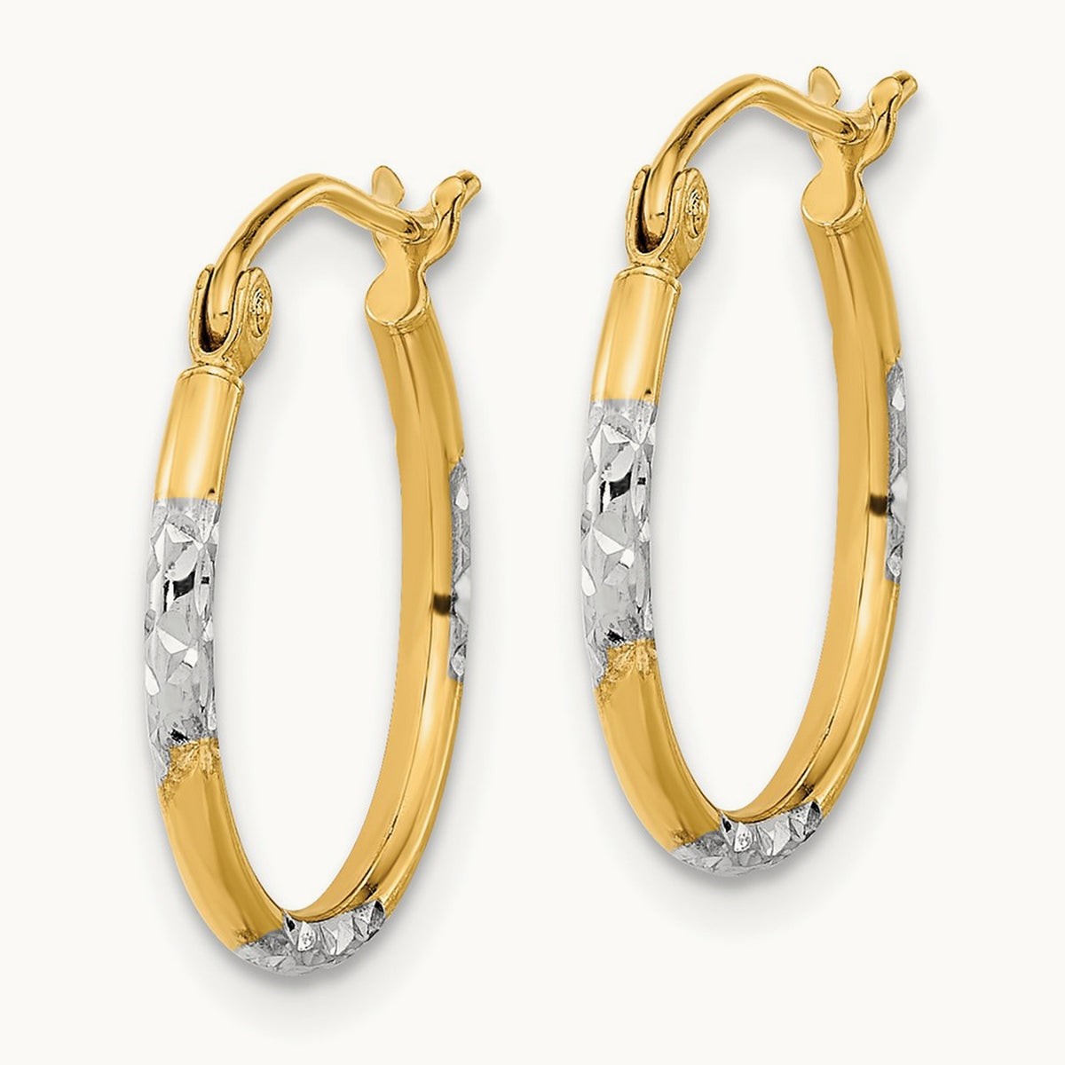 w/ White Rhodium Diamond Cut Hoop Earrings, 14K