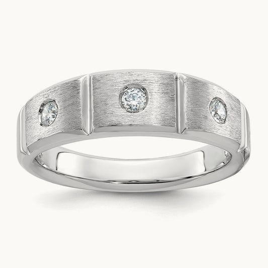 IBGoodman Men's Polished & Satin Diamond 3-Stone Ring, 14K White Gold