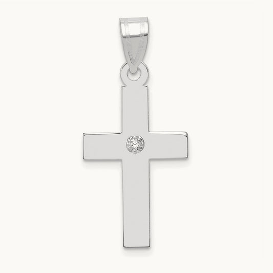 .02ct. Diamond Cross Pendant, 14K White Gold
