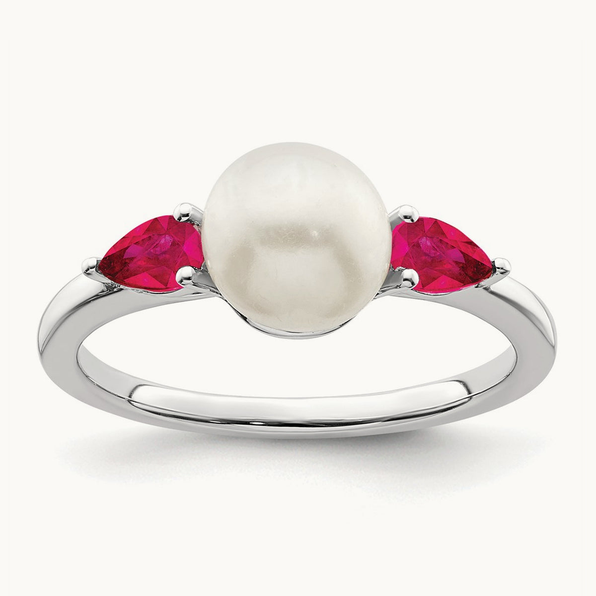 FWC Pearl and Ruby Ring, 14K White Gold
