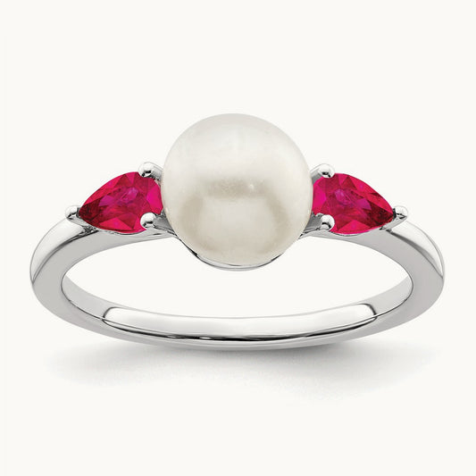 FWC Pearl and Ruby Ring, 14K White Gold