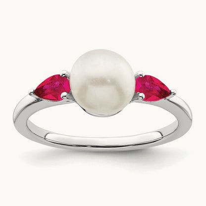 FWC Pearl and Ruby Ring, 14K White Gold
