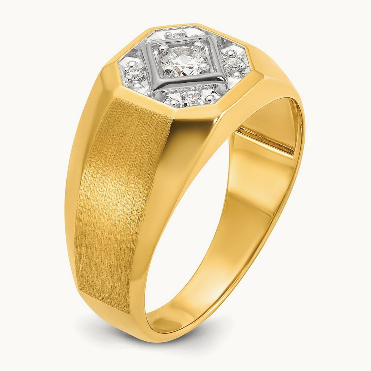 IBGoodman Men's Polished and Satin Diamond Complete Ring, 14K