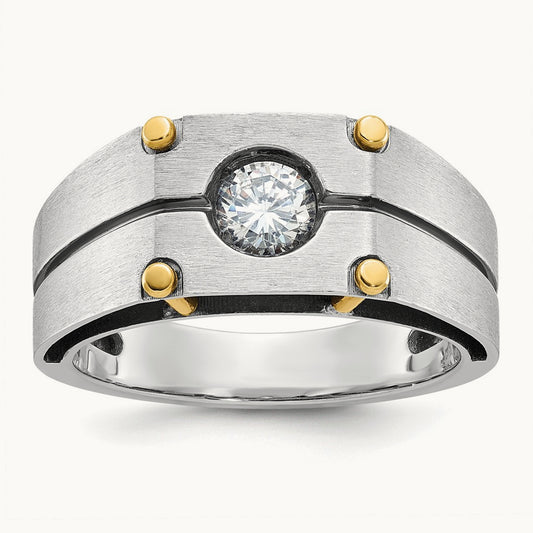 IBGoodman Men's Polished and Satin Diamond Complete Ring, 14K Two-tone