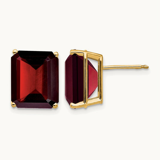 Emerald Cut Garnet Stud Earrings, 14K
