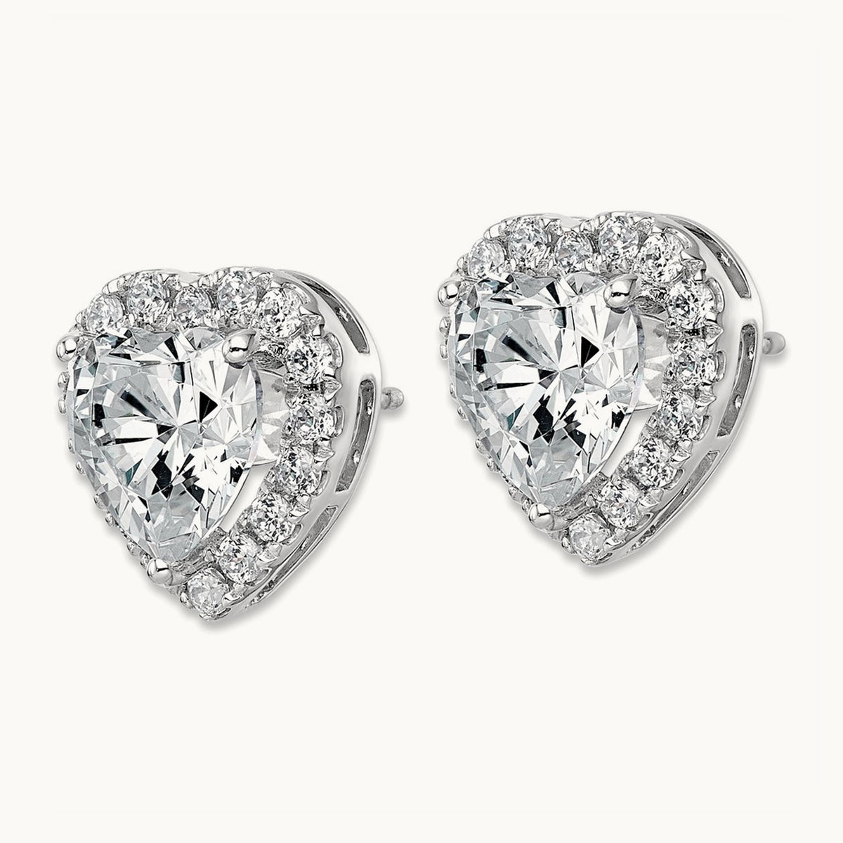 Heart Halo Post Earrings, 0.50-7.25 ct tw Lab-Grown Diamond — 6 ct, VS (Best), 14K White Gold